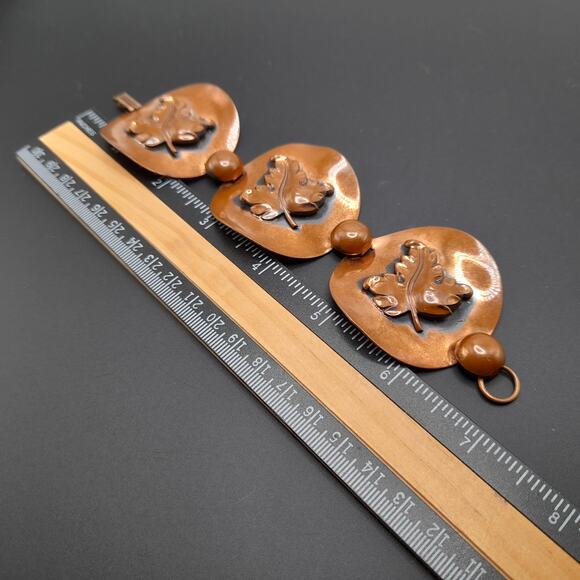 Vintage Copper Art Nouveau Leaf Link Bracelet, 7 Inches, 1950s - Picture 3 of 9